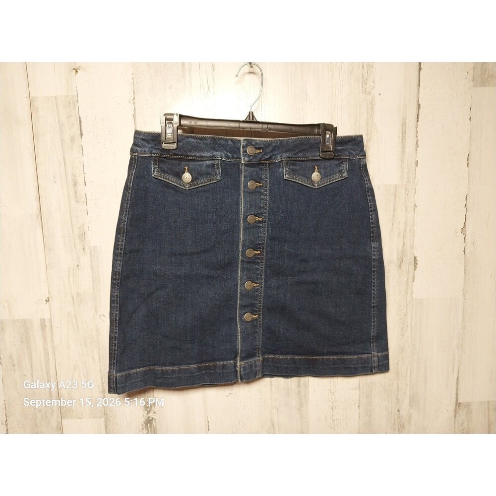 Ann Taylor LOFT Denim Skirt Women's Size 10 Blue Jean Button Front A Line Mini